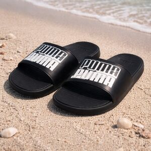 Puma Black and White Slides
